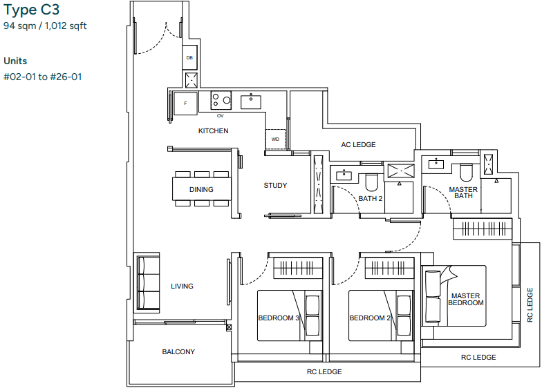 Hillhaven 3-Bedroom Study Floorplan